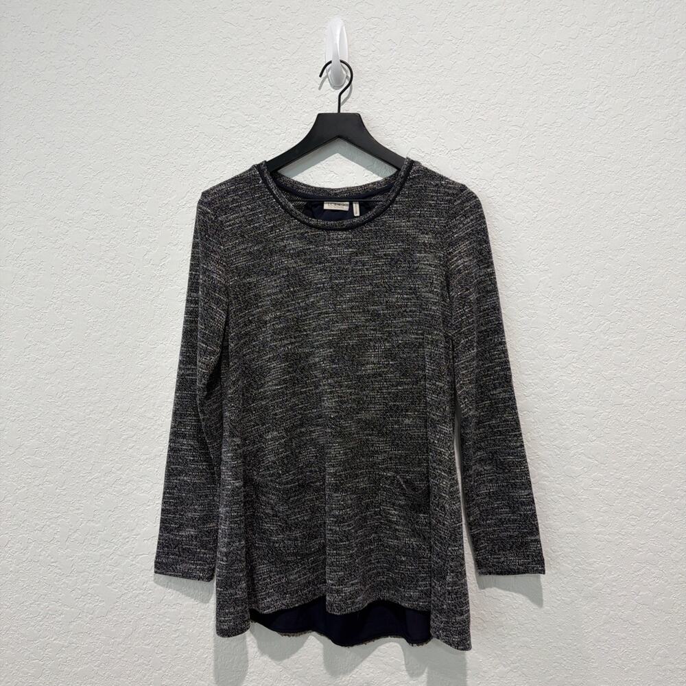 LOGO By Lori Goldstein Heathered Pocket Mixed Material Tunic Top Size Small